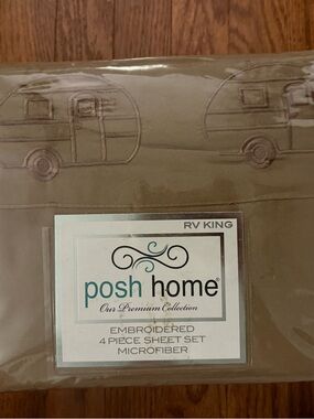 Posh Home Embroidered Microfiber Sheet Set in Taupe (4-Piece) - RV Sheets